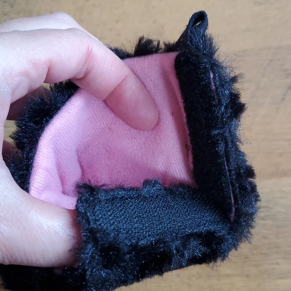 ABG Baby black fur boots with embroidered 3D‎ flowers